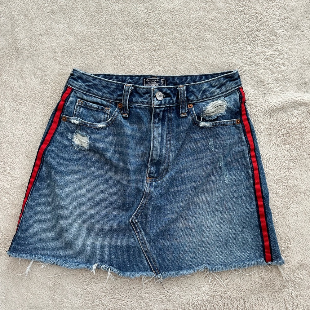 Abercrombie & Fitch Zoe Natural Rise Distressed Vintage Side Stripe A-Line Skirt